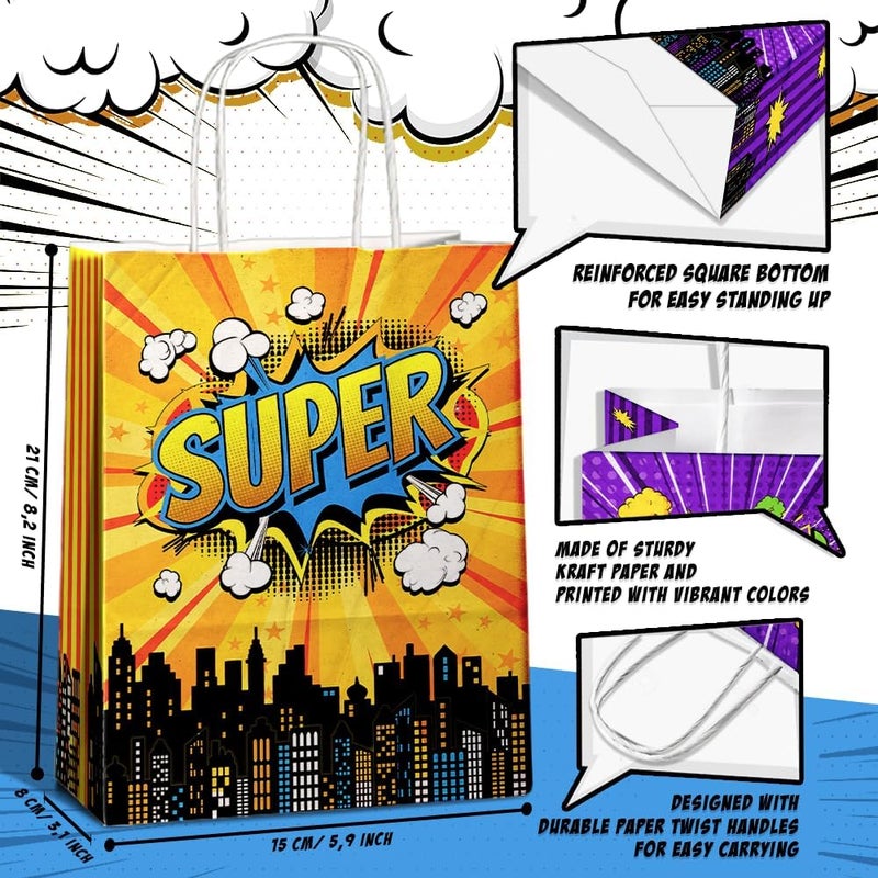 JOYGATHER 24 Pcs Hero Party Favor Bags with Handles - Hero Goodie Bags, Gift Bags. Comic Hero Theme Candy Bags for Kids, Kraft Paper Bags for Birthday Party Supplies and Baby Shower Decorations. - Image 3